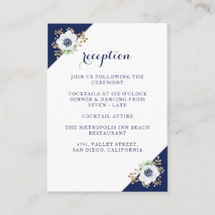 Elegante Anemone Blue Monogram Wedding Reception Begleitkarte