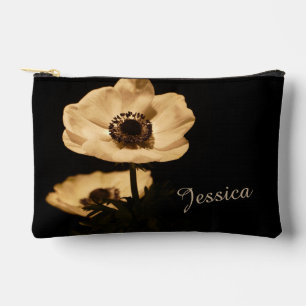 Elegante Anemone-Blume Schwarze Personalisierte Zubehörtasche