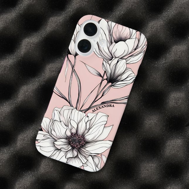 Elegante Anemone Floral Individuelle Name Case-Mate iPhone Hülle (A beautiful floral phone case with subtle personalization.)