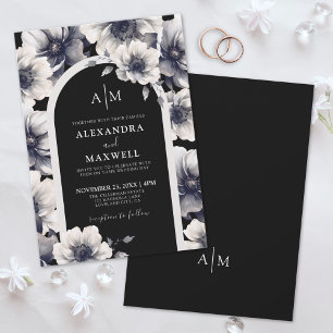 Elegante Anemone White Black Floral Wedding Einladung