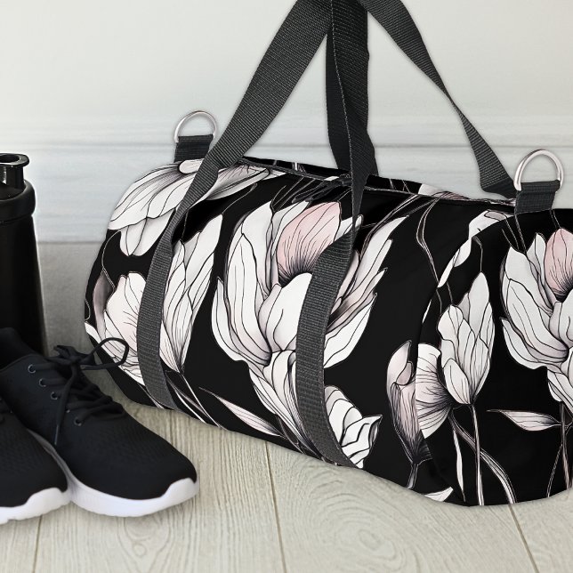 Elegante Anemonen-Blüte Schwarz Duffle Bag (Von Creator hochgeladen)