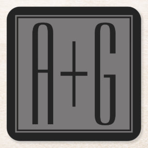 Elegante Anfangsbuchstaben für Paare Schwarz & G Rechteckiger Pappuntersetzer