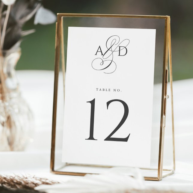 Elegante Anfangsskriptmonogramm Classic Wedding Tischnummer (Von Creator hochgeladen)