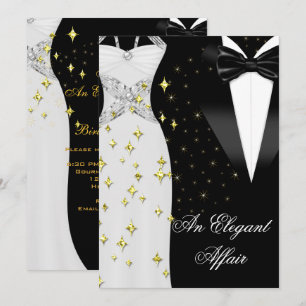 Elegante Angelegenheit Weißes Kleid Schwarze Flieg Einladung