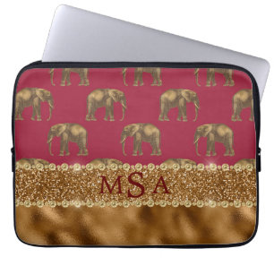 Elegante Animal Print Elephant Monogram Burgundy Laptopschutzhülle