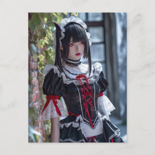 Elegante Anime-Hausangestellte mit Katzenohren Postkarte