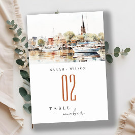 Elegante Annapolis Maryland Watercolor Wedding Tischnummer