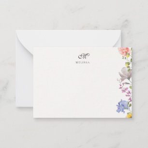 Elegante anpassbare Name und Initiale Wildblume  Mitteilungskarte
