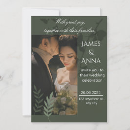 Elegante, anpassbare oliven-grüne Hochzeit Einladung