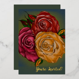 Elegante anpassbare warme bemalte Rosen Folieneinladung