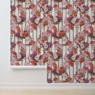Elegante antike französische Shabby Striped Floral Tapete