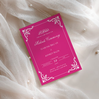 Elegante antike heißrosa weiße Mehndi-Zeremonie Einladung