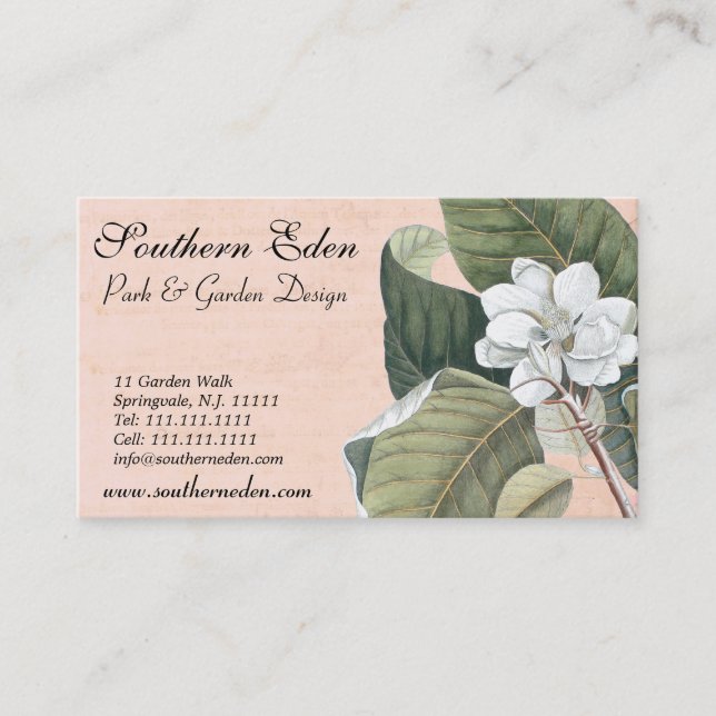 Elegante antike Magnolia Graving Business Card Visitenkarte (Vorderseite)