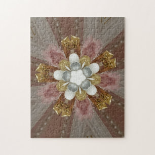 Elegante antike Rosa Silbergraue Blume Puzzle