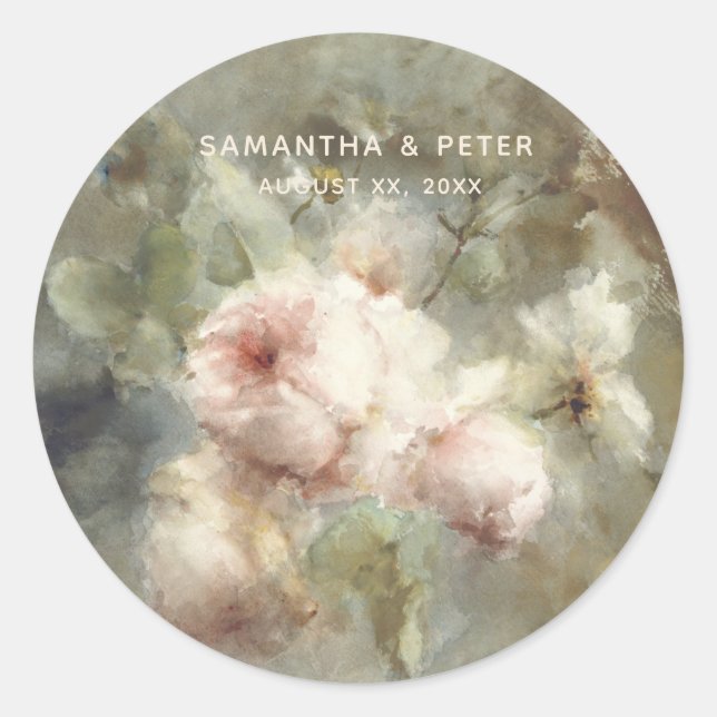 Elegante antike Rose Hochzeit Runder Aufkleber (Vorderseite)