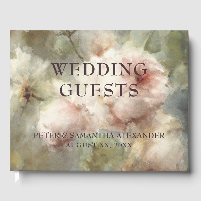 Elegante antike Rose Weich rosa Aquarellblume Gästebuch (Vorderseite)