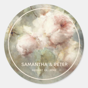 Elegante antike Rose, weich rosa Aquarellblume Runder Aufkleber