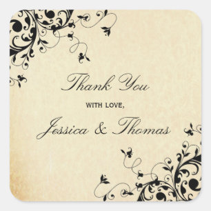 Elegante antike Wirbel Gastgeschenk Hochzeit oder  Quadratischer Aufkleber