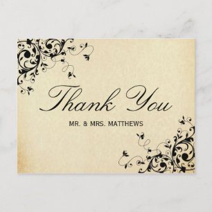 Elegante Antike Wirbel Hochzeit Danke Postkarte