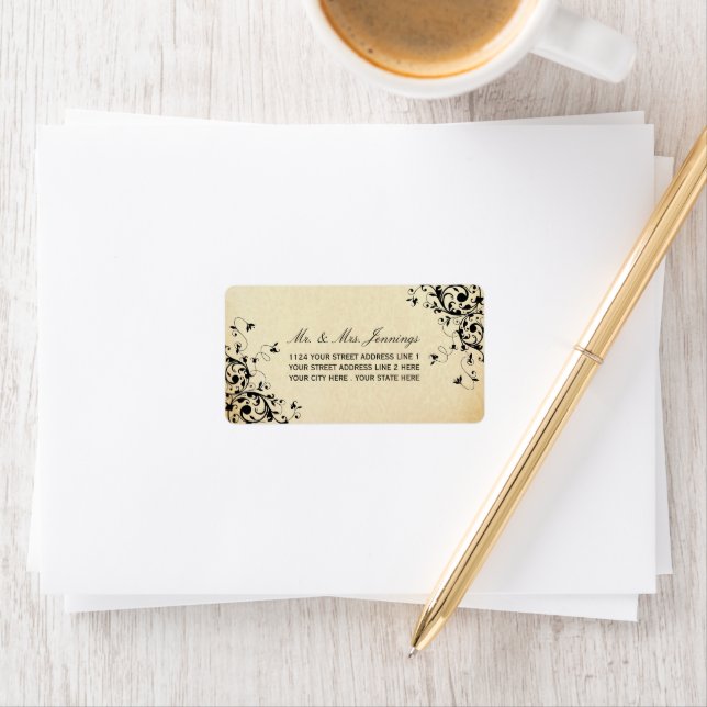 Elegante antike Wirbel Hochzeitsplatten Adressaufkleber (Insitu)