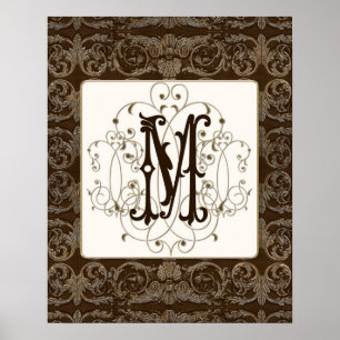Elegante Antiqua Gold Barock Mit Monogramm MASI -  Poster