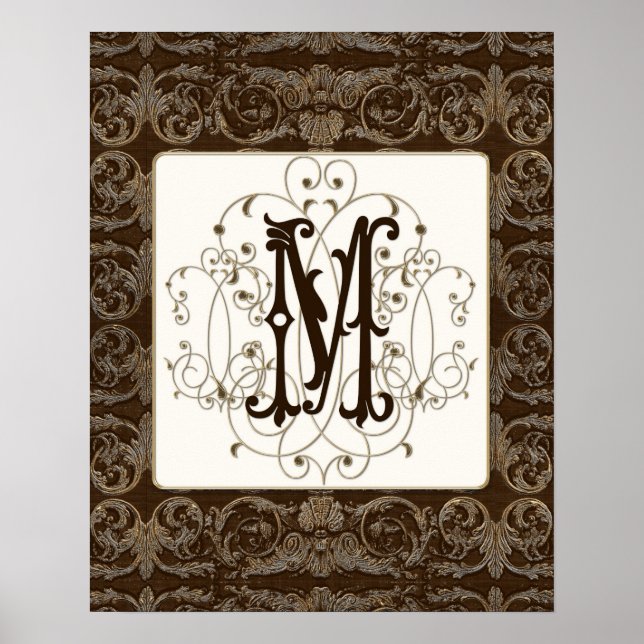 Elegante Antiqua Gold Barock Mit Monogramm MASI -  Poster (Vorne)