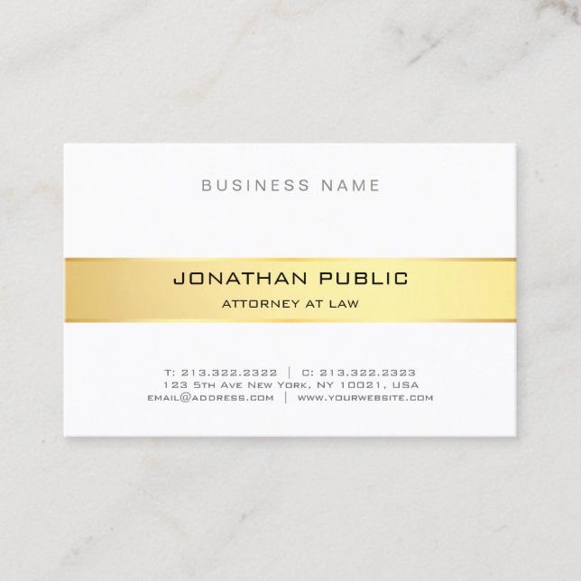 Elegante Anwaltskanzlei Gold White Template Visitenkarte (Vorderseite)
