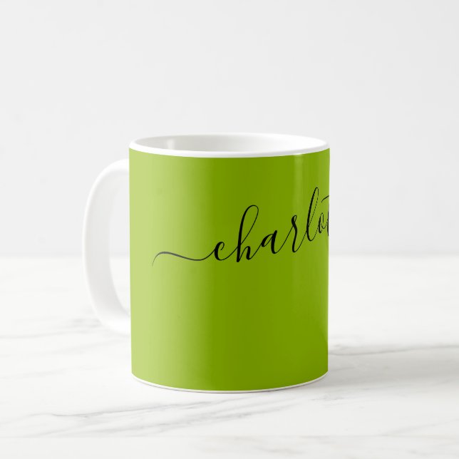 Elegante Apfelgrün-Farbe Moderner Name Personalisi Kaffeetasse (Vorderseite Links)
