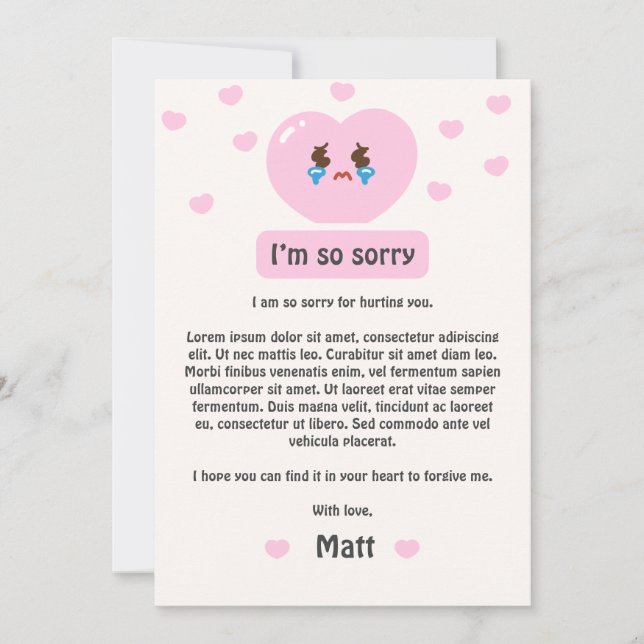 Elegante Apology Card Feiertagskarte (Vorderseite)