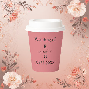 Elegante Aprikose-Hochzeit auf einem Monogramm Pappbecher
