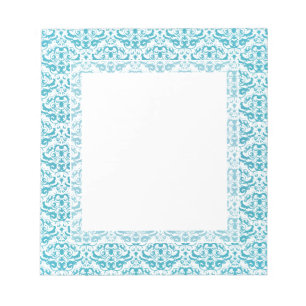 Elegante Aqua Aquamarin Blue Calligraphic Damask Notizblock