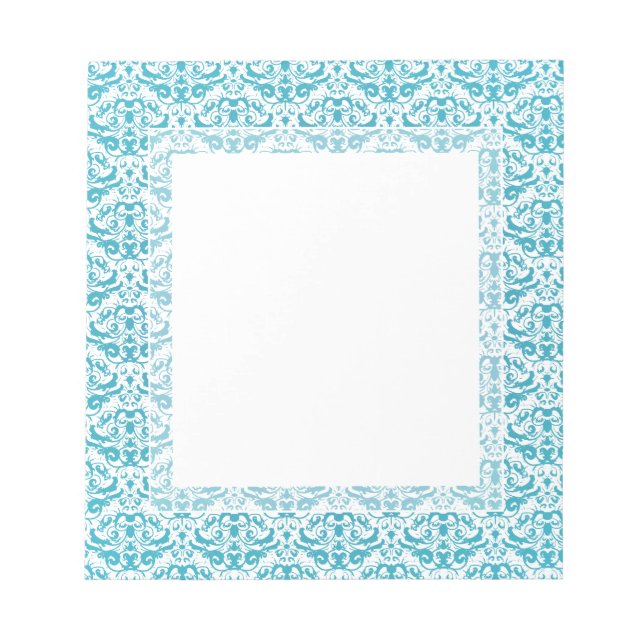 Elegante Aqua Aquamarin Blue Calligraphic Damask Notizblock (Vorderseite)