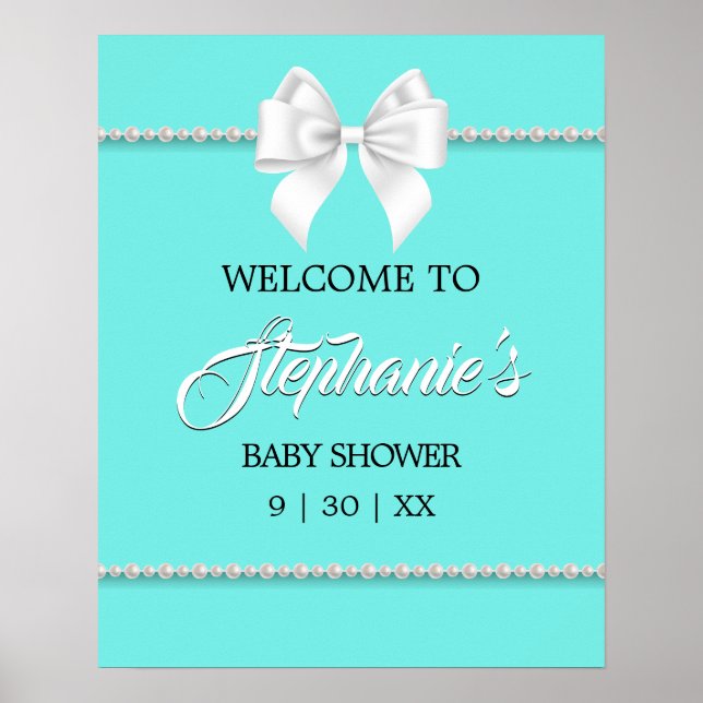 Elegante Aqua Aquamarin Tiffany Babydusche Begrüßu Poster (Vorne)