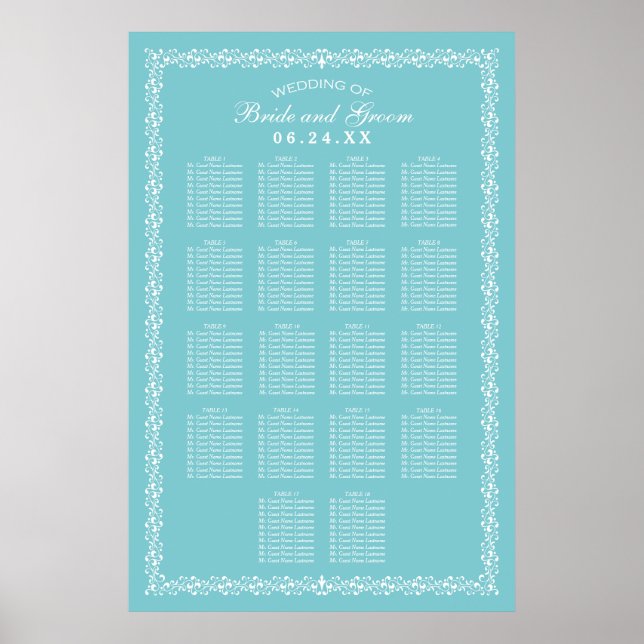 Elegante Aqua-Blau-Schwung-Hochzeitsbestuhlung Poster (Vorne)