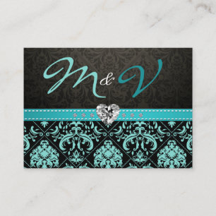 Elegante Aqua Blue and Black Damask UAWG Begleitkarte