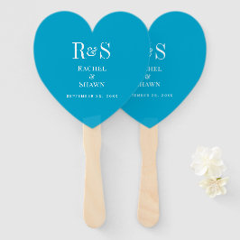 Elegante Aqua Blue Chic Moderne Monogram Wedding Fächer