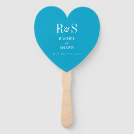 Elegante Aqua Blue Chic Moderne Monogram Wedding Fächer