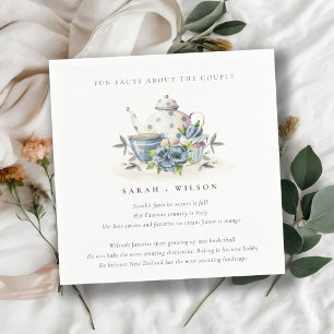 Elegante Aqua Blue Floral Teapot Facts Wedding Serviette