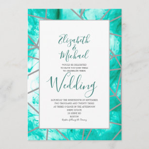 Elegante Aqua Blue Geometric Formal Wedding Einladung