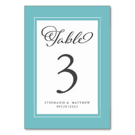 Elegante Aqua Blue Green & White Wedding Reception Tischnummer