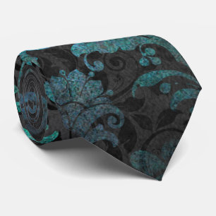 Elegante Aqua Blue Grunge Damask Krawatte