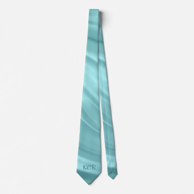 Elegante Aqua Blue Swirl Muster Monogram Initials Krawatte (Vorderseite)
