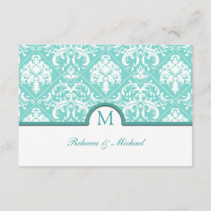 Elegante Aqua Blue & White Damask Monogram UAWG RSVP Karte