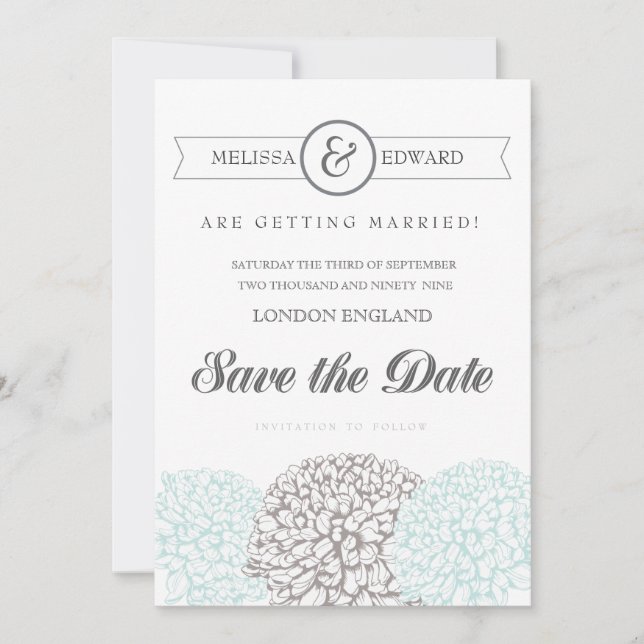 Elegante Aqua Floral Save the Date Einladung (Vorderseite)