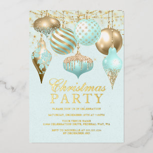 Elegante Aqua-Gold-Verzierungen Weihnachtsfeier Folieneinladung