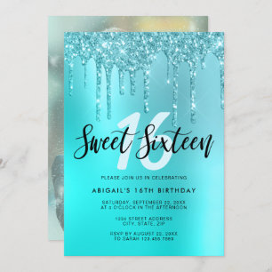 Elegante Aqua Mint Glitzer Tropfen 16 . Geburtstag Einladung
