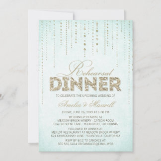 Elegante Aqua mit Goldenen Glitzer Probe Abendesse Einladung