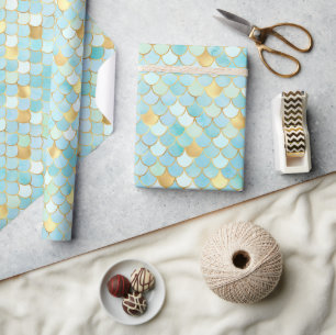 Elegante Aqua Ombre Folie & Goldene Meerjungfrau S Geschenkpapier