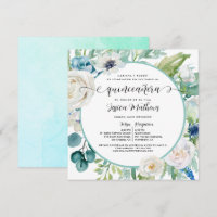 Elegante Aqua Turquesa Quinceñera Floral