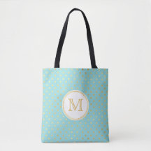 Elegante Aqua- und Goldpolka-Punkte mit Monogramm